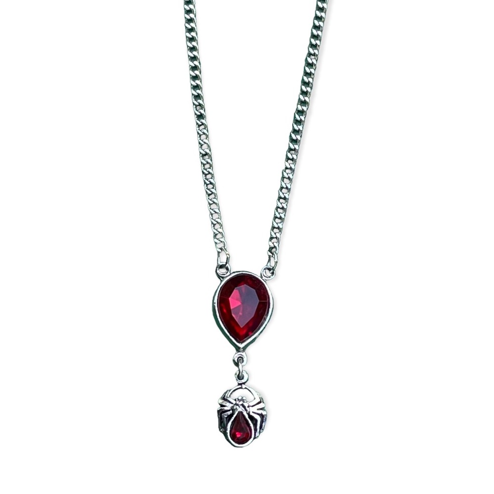 Vintage JPI spider necklace 2002 red stone gothic Halloween